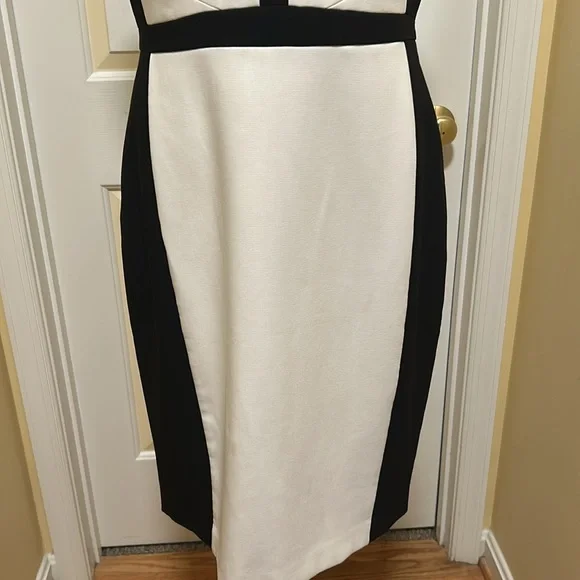 White House Black Market Black and Cream Sheath Midi Dress - Picture 3 of 6